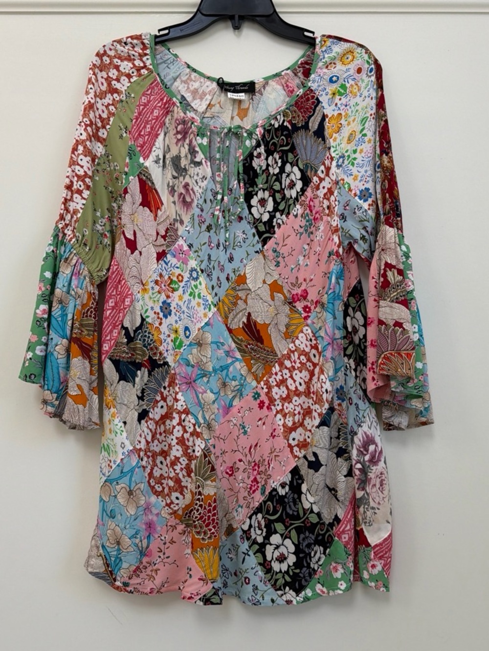 Young Threads Bohemian Patchwork Peasant Tunic Top Bell Sleeve NWT Size S